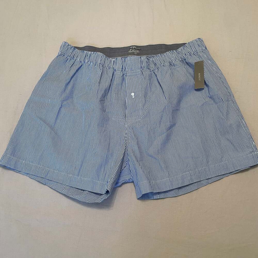 J.Crew Men's Blue Striped Cotton Boxer Shorts M-L W-XL